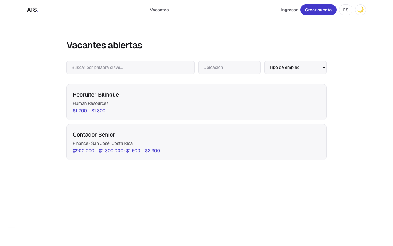 Portal de vacantes de Recluta B&T